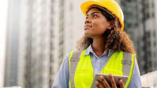 African female engineer American is looking forward with determination, leadership concept, progress