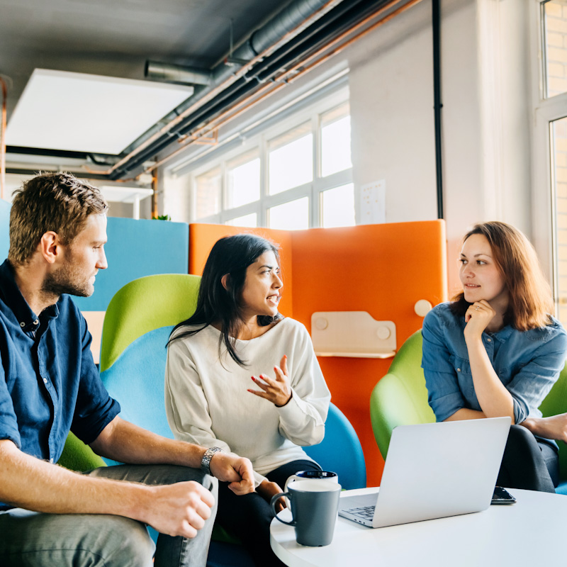 Office employees talking