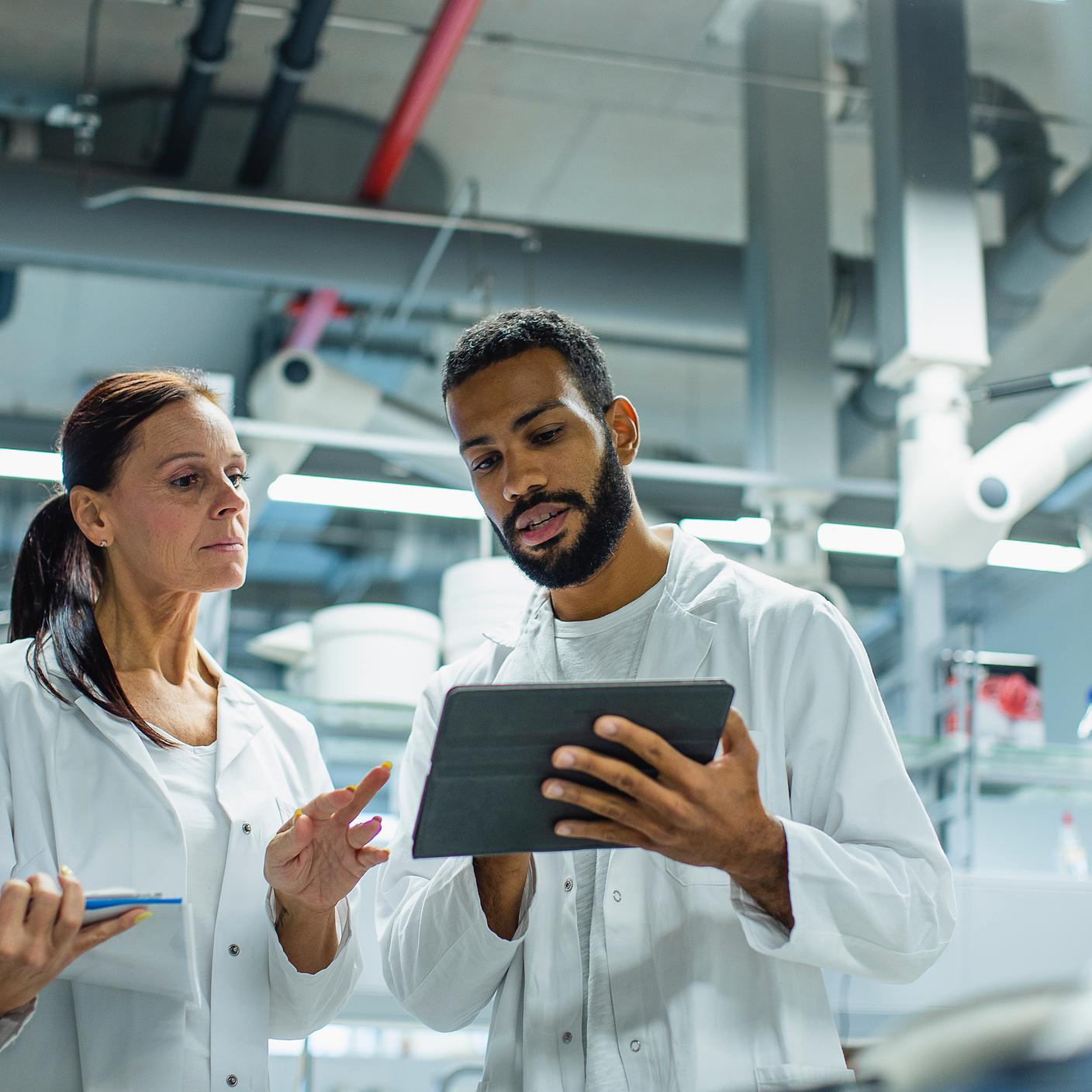 Colleagues looking at tablet