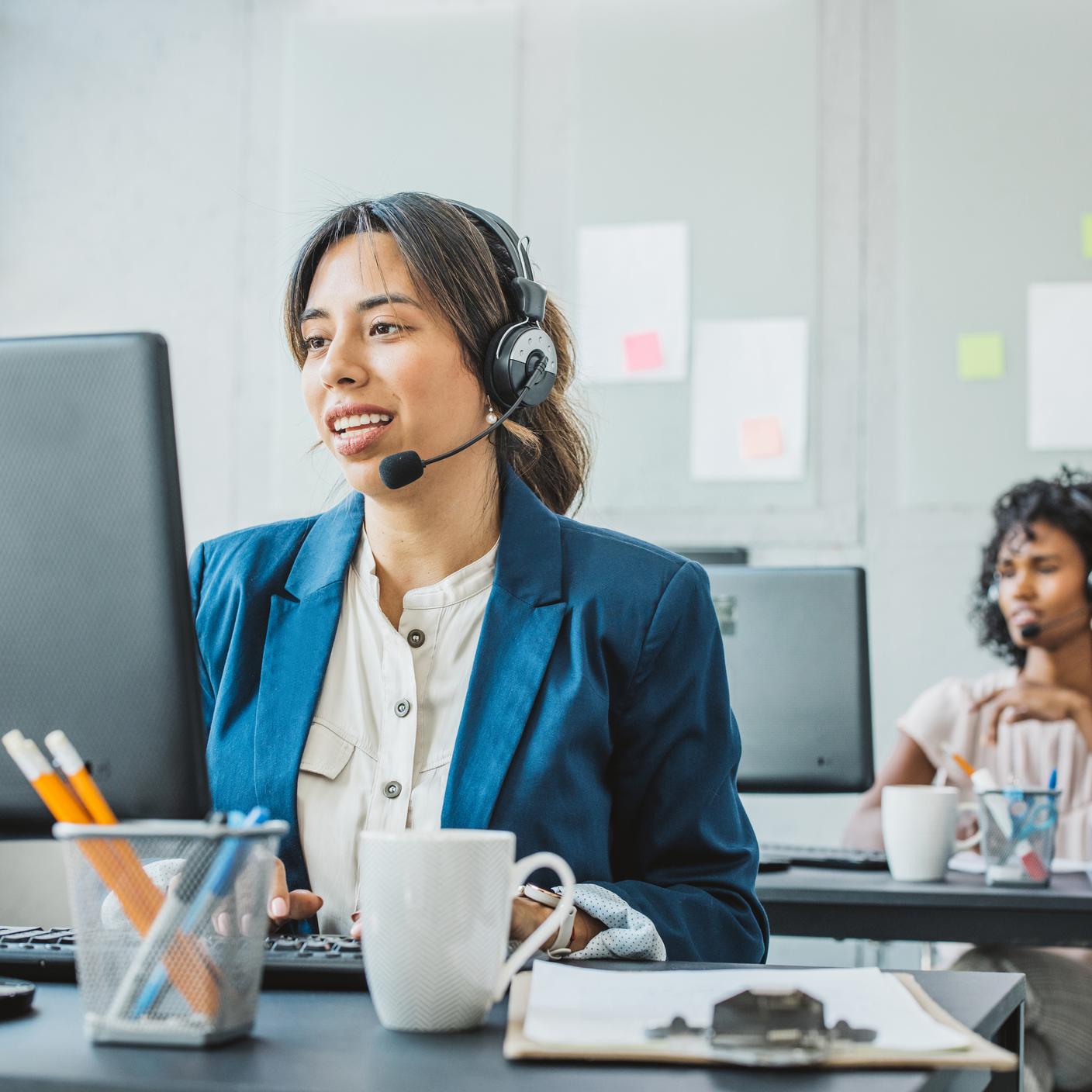 Call centre with personnel on call.