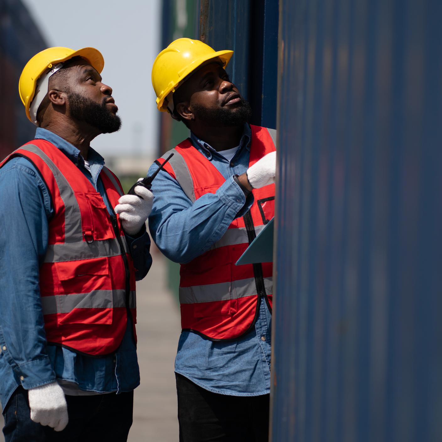 Ingeniero comercial masculino en la industria del transporte de contenedores