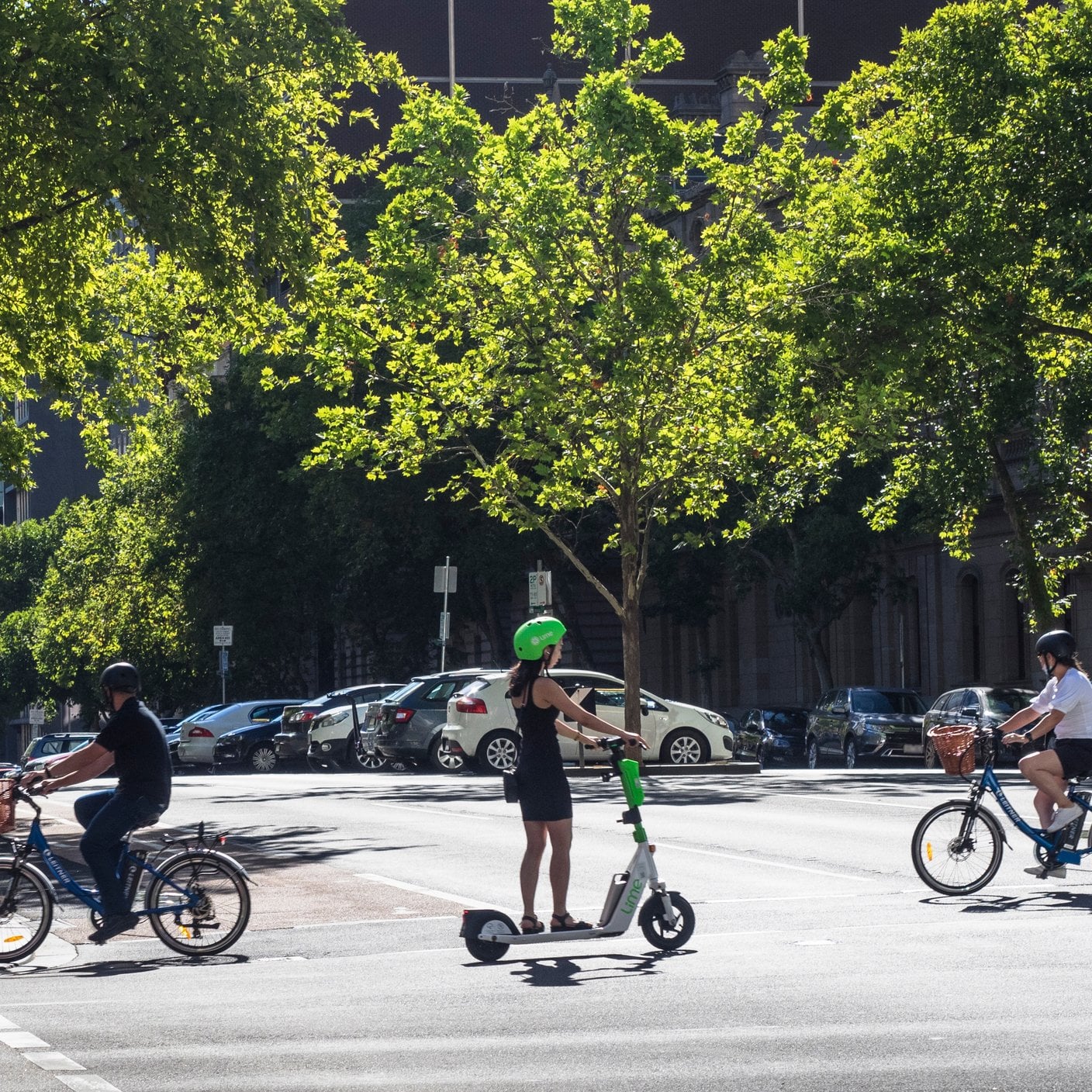 Lonsdale St, lined with plane trees is a main shopping street in Melbourne's CBD.