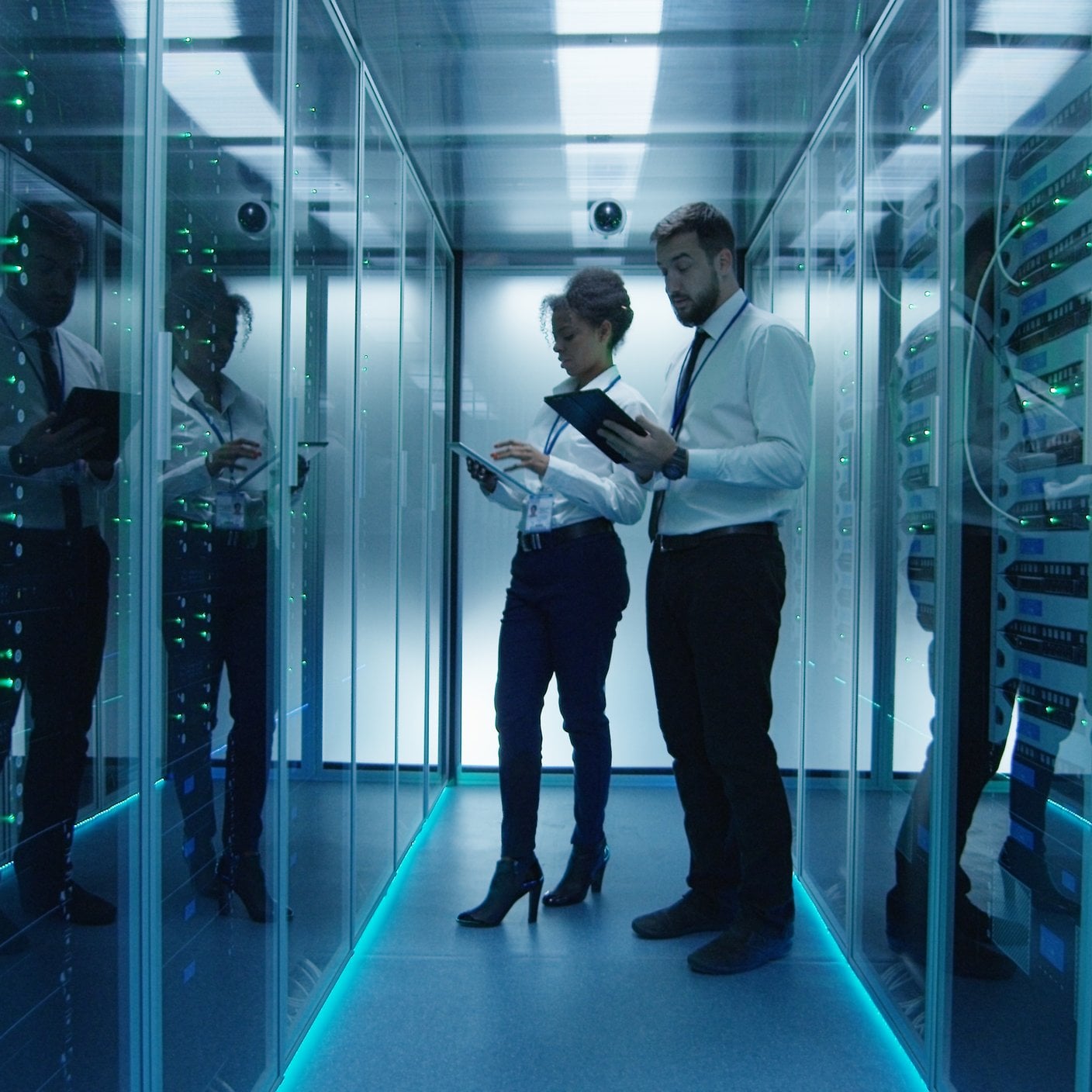 People in server room 