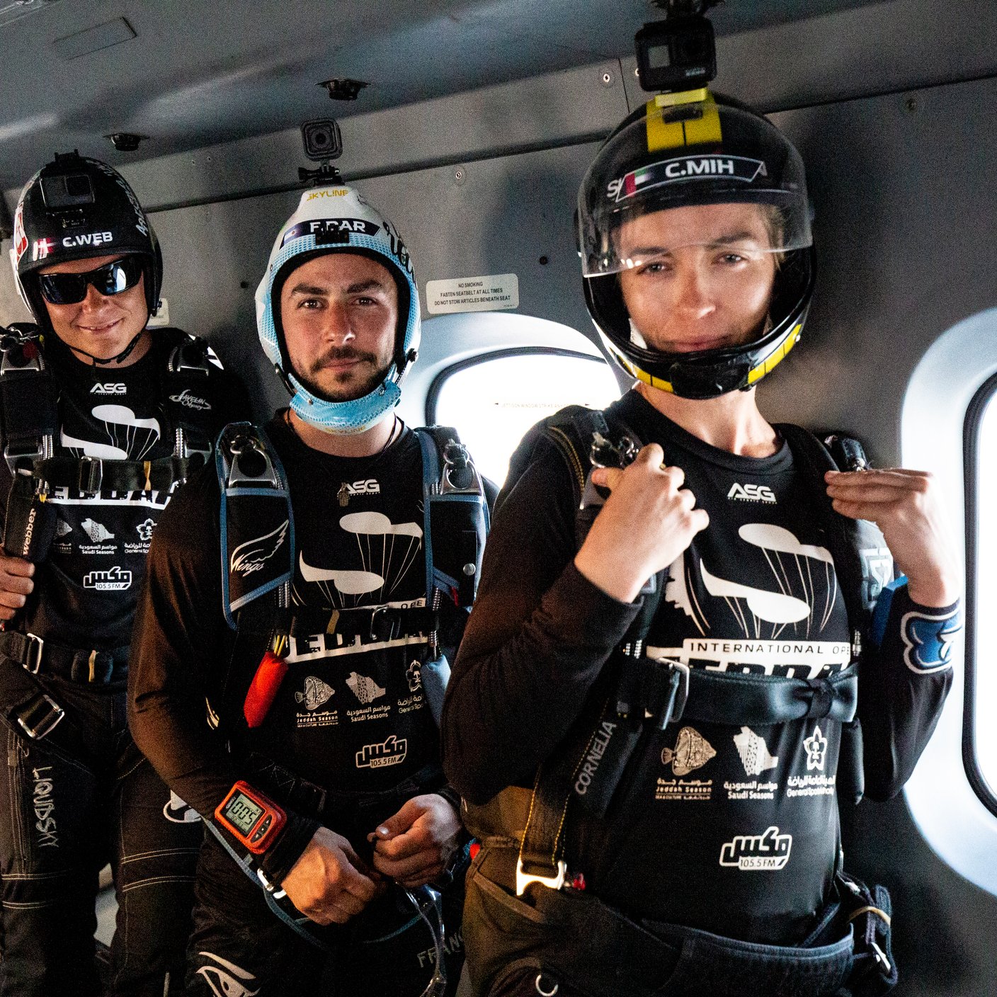 ASG athletes in a plane